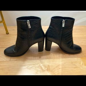 The Kooples Heeled Croc-Effect Black Leather Ankle Boots